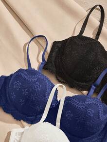 HautHeat 3pcs Women's Underwire Bra With Non-Removable Padded Cups - Multicolor - View 3