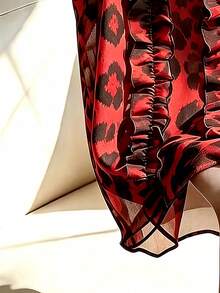 SHEIN Franclia Casual Leopard Print Ruffle Hem Sleeveless Shirt, Summer - Burnt Orange - View 4