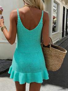 Flora Isola Flora Isola Spring/Summer Sleeveless V-Neck Backless Knit Dress, Casual Beach Vacation Style - Mint Blue - View 2