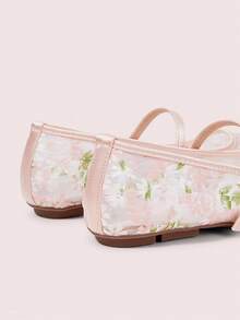 CUCCOO DOLLMOD Women's Shoes, Cute Round Toe, Pink Flower Embroidered Mesh Upper, Metal Buckle Strap Flats, Mary Jane - Lilac - Powder - View 6