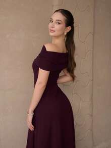Duda Rubert Women's Elegant Minimalist Chic Romantic Fashion Sexy Dress, Off Shoulder High Waist A-Line Umbrella Dress, Suitable For Vacation, Commute, Date, Grey Dress Fashion Clothing Summer Outfits Modest Maxi Dress - Purple - View 4