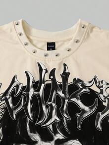 ROMWE MEN Street Life Men's Printed Rivet Loose Tank Top - Apricot - View 2