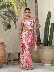 Firerie Setelan 2 Potong Wanita Elegan Slim Fit Motif Cetak Seluruh Permukaan untuk Liburan - MultiWarna - View 5