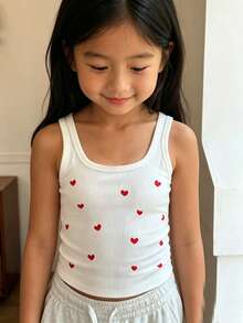 DAZY Camiseta de tirantes con estampado de corazones para niña preadolescente - Blanco - Ver 5