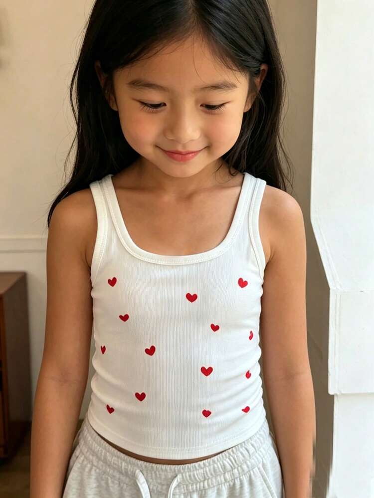 Tween Girl Heart Pattern Camisole Tank Top