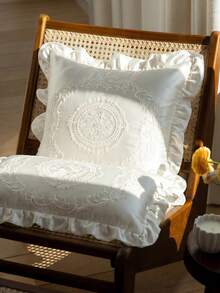 Pack Of 1, Pure White Lotus Leaf Edge, Embroidery, Hollow, Embroidery, Decorative Pillow Pillowcase - Multicolor - View 2