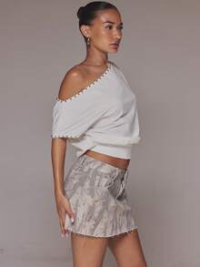 MUSERA Áo thun trễ vai dáng rộng đính đinh tán, thích hợp cho mùa xuân hè, kỳ nghỉ, du lịch, phong cách boho, lễ hội Ibiza, thanh lịch, đi biển, dễ thương. - trắng - Xem 4