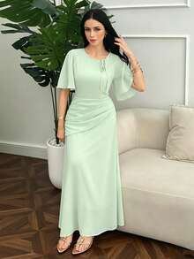 Modelyn Vestido acampanado con cintura fruncida y vientre oculto para mujer - Verde - Ver 6