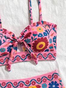 Swim Vcay 女款熱帶印花兩件式比基尼套裝，休閒度假風 - 彩色 - 查看 4