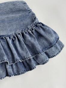 Elamini Women's Fashionable Denim Skirt With Ruffled Hem - Blue - View 7