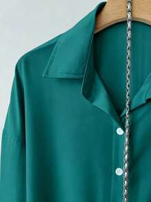 Franclia Women's Casual Versatile Commuter Solid Color Shirt - Green - View 5