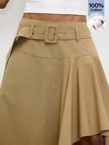 Maija Falda de unicolor casual versátil para uso diario, verano, para mujeres, festival, playa, vacaciones estilo campestre - Caqui - Ver 6