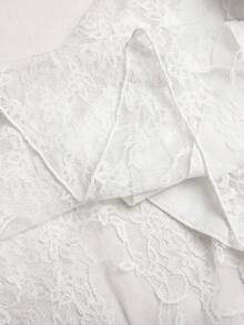 SHEIN 青少年女孩休閒優雅針織蕾絲收腰洋裝，白色法式仙女風洋裝，適合情人節、婚禮季、正式場合，蕾絲新款時尚舞會禮服，婚禮賓客洋裝 - 白色 - 查看 5