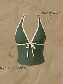 Elavelle Áo bikini hai dây buộc nơ in họa tiết ngẫu nhiên dành cho nữ, thích hợp cho mùa xuân/hè. - Nhiều màu - Xem 3