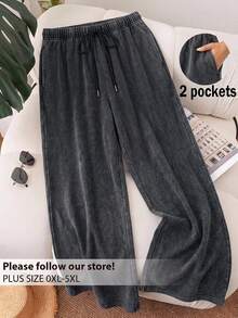 CosyJoli Plus Size Casual Loose Snowflake Print Pants - Black - View 1