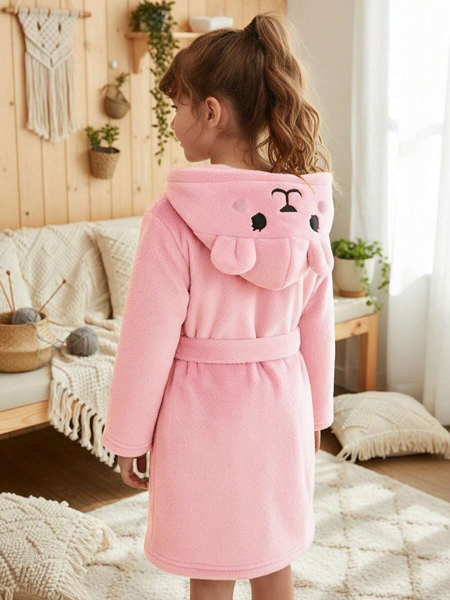 LMoss Kids 女童刺繡針織抓絨休閒連帽秋季開襟衫居家服 - 淺粉色 - 查看 1