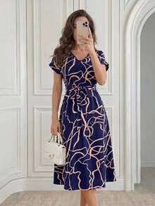 Vestido estampado completo - Blanco y Negro - Ver 6