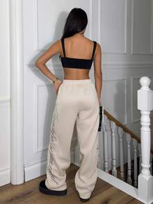 Ronhire Casual Loose Letter Embroidery Khaki Women Sweatpants,Summer/Spring Clothes Women - Apricot - View 2