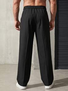 DRIVNCORE 男士大码休闲日常工作服褶裥斜插口袋纯色西装裤 - 黑色 - 查看 2