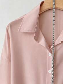 Simple, Solid-Color Women's Everyday Button-Down Shirt - Apricot - View 5