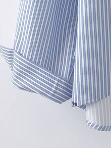 SHEIN Franclia Women's Casual Daily Striped Cherry Print Front Button Long Sleeve Shirt - Blue - View 5