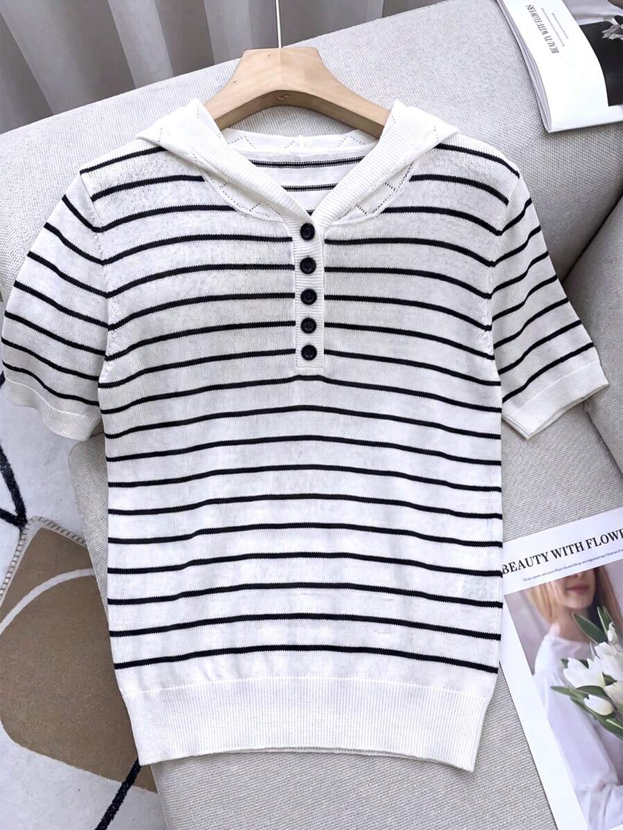 SHEIN Franclia Áo len ngắn tay có mũ, kiểu ombre dành cho nữ - Nhiều màu - Xem 1