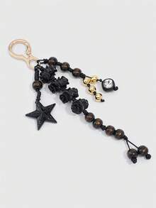 ROMWE Kawaii 1 Buah Gantungan Kunci Tas Manik-Manik Warna-warni Gaya Dopamin Musim Semi/Panas, Liontin Tas Tali Anyaman, Ornamen Gantung DIY - Hitam - View 3