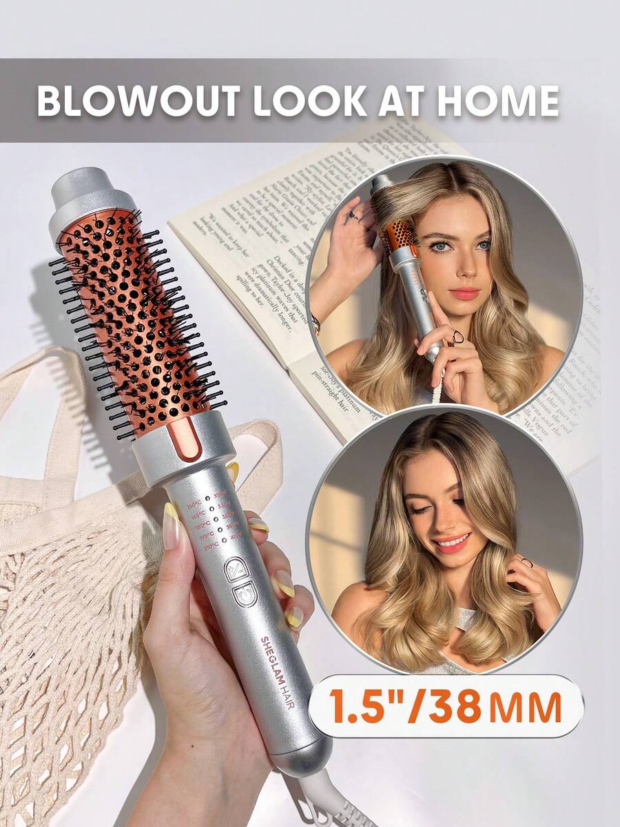 SHEGLAM HAIR It-Curl 熱吹刷，38mm 熱刷，捲髮刷，豐盈熱刷髮根豐盈鬆散捲髮，離子直髮刷，全新升級複合梳齒，負離子功能，2 級溫度，護髮不傷發，快速加熱熱刷適合髮廊、家庭和旅行 - 英規插頭 禮物 粉紅色的 化妝品 海灘 節慶 護髮 假期 夏天 美髮配件 返校 旅行