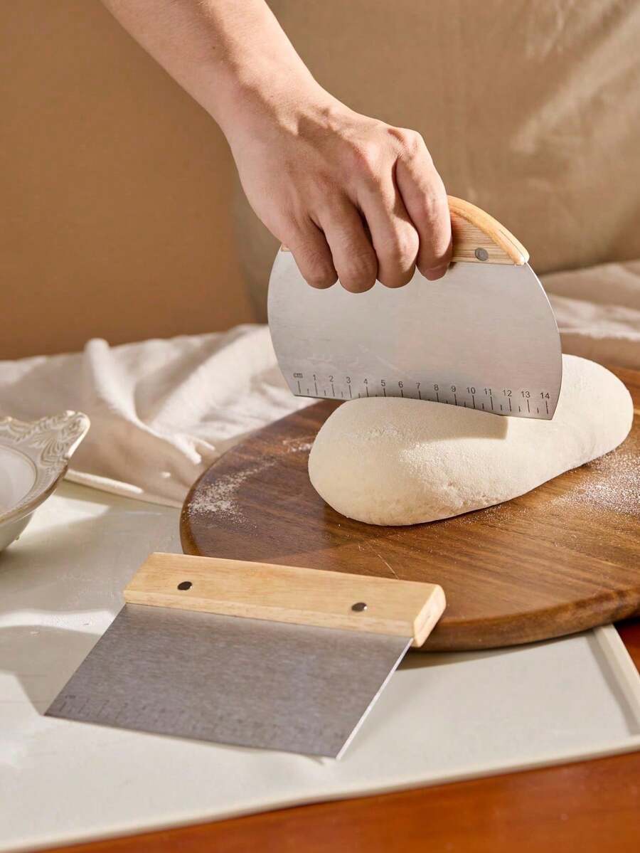 Zazumi 1Pc Stainless Steel Dough Cutter With Wooden Handle, Square & Semi-Circular Pastry Scraper, Baking Tools - View 1