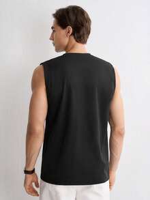 RONVEXI Men Solid Tank Top - Black - View 2