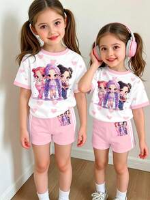 2pcs/Set Toddler Girls' Cartoon Floral Princess T-Shirt And Shorts Set, Sweet & Cute, Comfortable & Versatile, Suitable For Summer Outings, - Multicolor - View 3