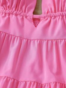 GlowEve Women's Solid Color Ruffle Hem Tie Shoulder Sleeveless Dress - Hot Pink - View 4