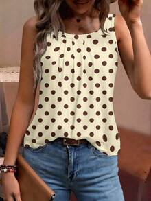 EMERY ROSE Holiday Casual Polka Dot Pattern Plus Size Square Neck Pleated Camisole For Women - Multicolor - View 5