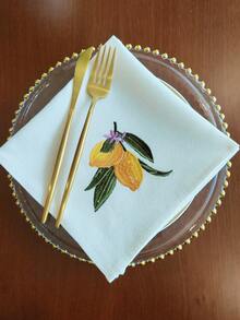 Cirelle 1/2/4入 新鮮檸檬刺繡布餐巾，米色棉麻可重複使用布餐巾，多用途晚餐餐巾/餐墊，適用於廚房餐桌、節日、派對、婚禮、農舍風格用餐與居家裝飾 - 黃色 - 查看 7