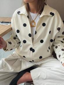 SHEIN EZwear 女士白色波点梭织常规外套 - 杏色 - 查看 9