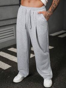 Manfinity Homme Mature Casual, Detachable Contrast Color Bow Design, Versatile Men's Sweatpants - Grey - View 3