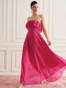 BELROSIE Đầm chiffon hai lớp màu hồng cánh sen mùa hè, phối ren xếp tầng, dáng ôm vừa vặn với chân váy xòe, mềm mại, lãng mạn, gợi cảm và thanh lịch, thích hợp cho đi biển, nghỉ mát, dự tiệc, đám cưới và các dịp thường ngày. - Màu Hồng Tươi - Xem 5