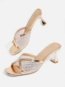 CUCCOO TILAWA Women's Lace Fashion Daily Trip Slippers Champagne High Heel Sandals Summer - Champagne - View 6