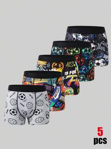 SHEIN 5pcs/Pack Kids/Tween Boys' Sports & Gaming Graphic Elastic Waist Briefs - Multicolor - View 3