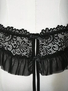 Seduluxe 1pc Plus Size Lace Mesh Crotchless Panty Black Summer - Black - View 6