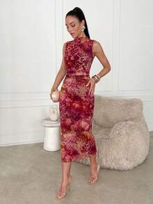 Lavishia Leopard Print Sleeveless Ruched Waist Bodycon Dress, Suitable For Summer - Multicolor - View 9