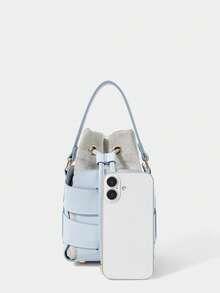 SHECARRY Women's Fashion Two-In-One Handbag, Fresh Light Blue Messenger Bucket Bag, Exquisite And Simple Hollow Craftsmanship, Suitable For Commuting, Daily Life, Shopping, Vacation, Travel, Matching - Light blue - View 4