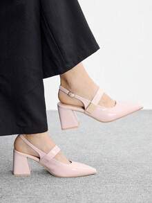 CUCCOO BIZCHIC Women's Fashion High-Heeled Shoes, Buckle Thick Heel PU Global Four-Season Commute Elegant Foundation Festival Vacation Office Outdoor Daily Versatile - Baby Pink - View 1