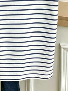 Resyla Women's Colorblock Striped Heart Print Crew Neck T-Shirt Travel Blue White Striped Summer Casual French - White - View 5