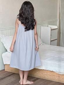 DAZY Đầm hai dây không tay dáng chữ A maxi cho bé gái tuổi teen, đồ mặc nhà - Màu xanh lam - Xem 3