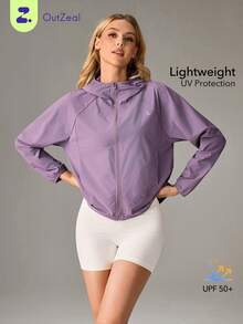 OutZeal Women Sun-Proof Jacket Gym Workout UV Protection Hood Outdoor Tops - Purple - View 1