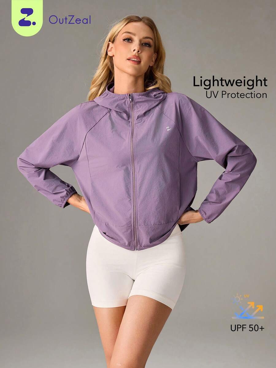 OutZeal Women Sun-Proof Jacket Gym Workout UV Protection Hood Outdoor Tops - Purple - View 1