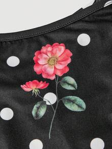 SHEIN MOD 大尺碼黑色波點花卉女款兩件式開襟中長洋裝套裝，適合度假、音樂節、優雅派對夏季穿著 - 黑色 - 查看 7