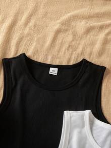 SHEIN Sparklyn 3件装少女夏季背心，黑白条纹多色上衣，柔软质感面料上衣，白色上衣 - 彩色 - 查看 7