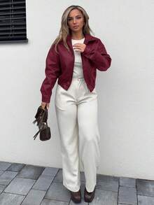 Jeta Ari Chaqueta desgastada estilo corto, ropa casual de mujer para otoño, nueva colección de primavera - Burdeos - Ver 4